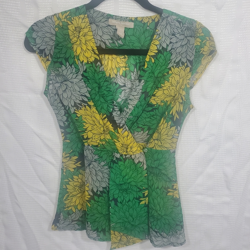 BANANA REPUBLIC Blouse Green/Yellow - Size XXS